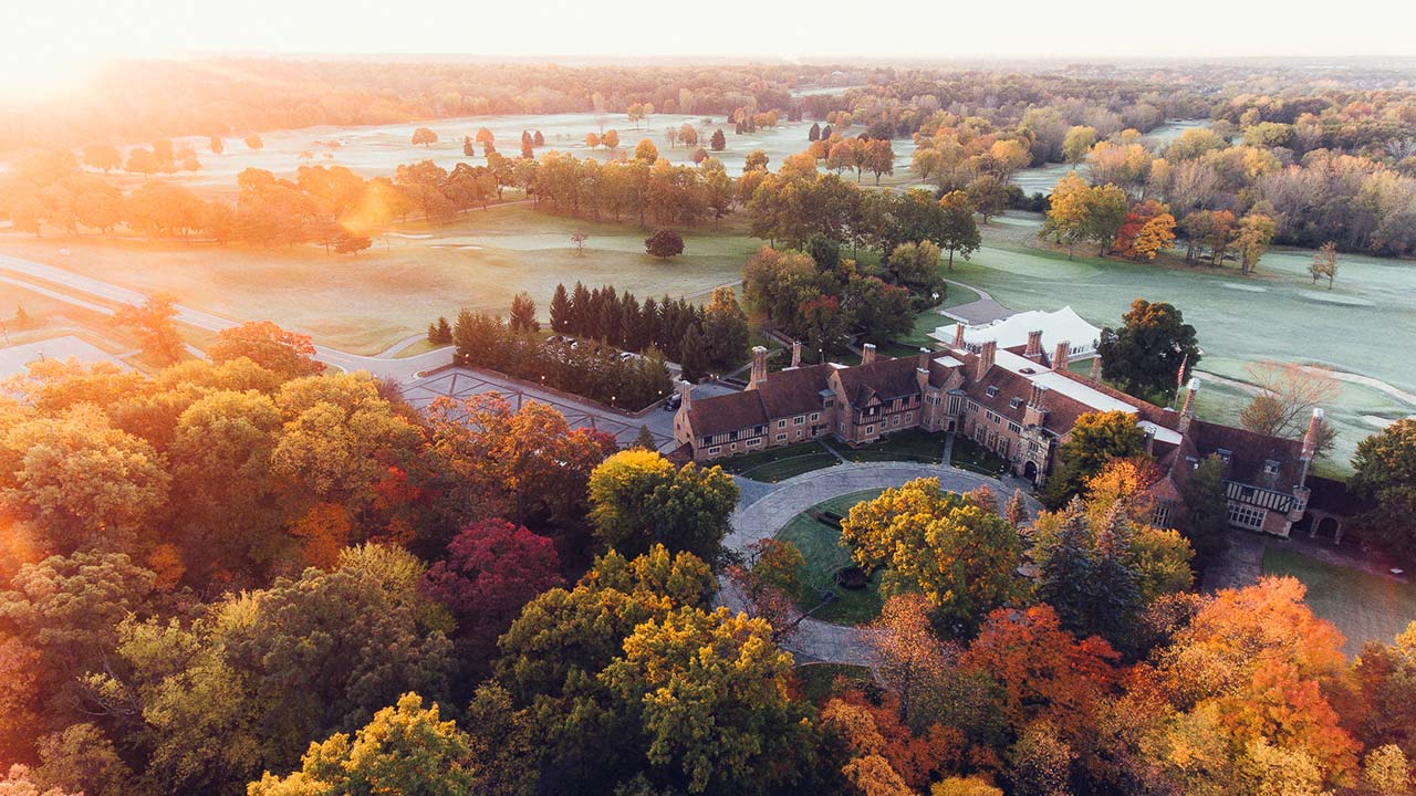 Aerial photo over Meadow Brook Hall