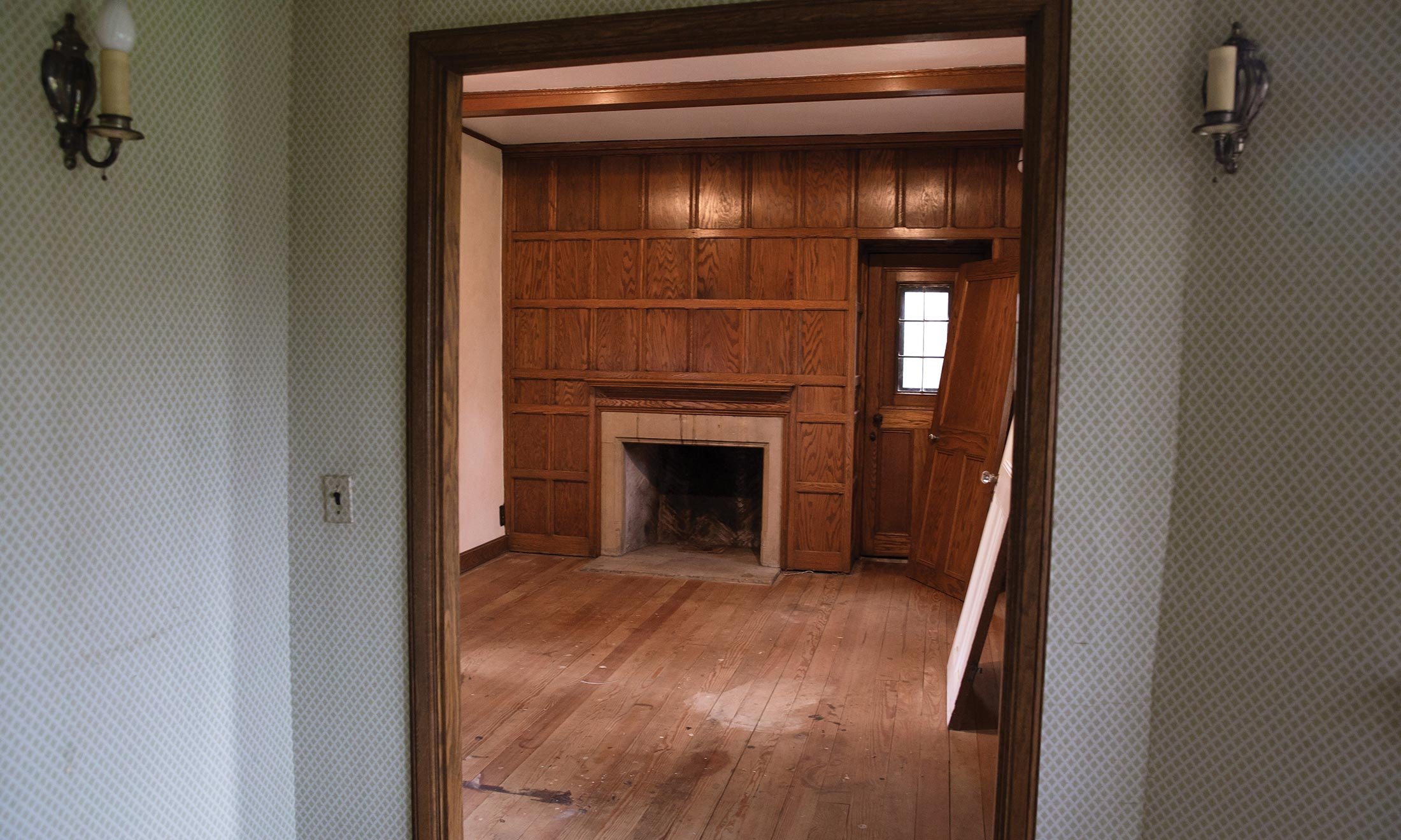 Inside the living room under construction in Knole Cottage on the grounds of the Meadow Brook Estate at Oakland University