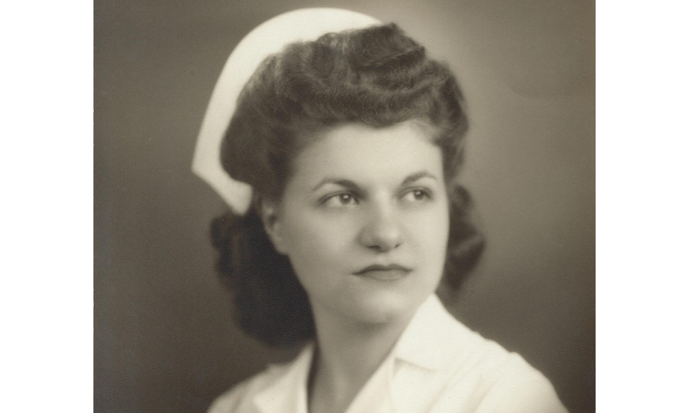 Vintage black and white portrait of nurse Marie Tamburo
