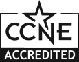 CCNE Accredited black and white logo with a star