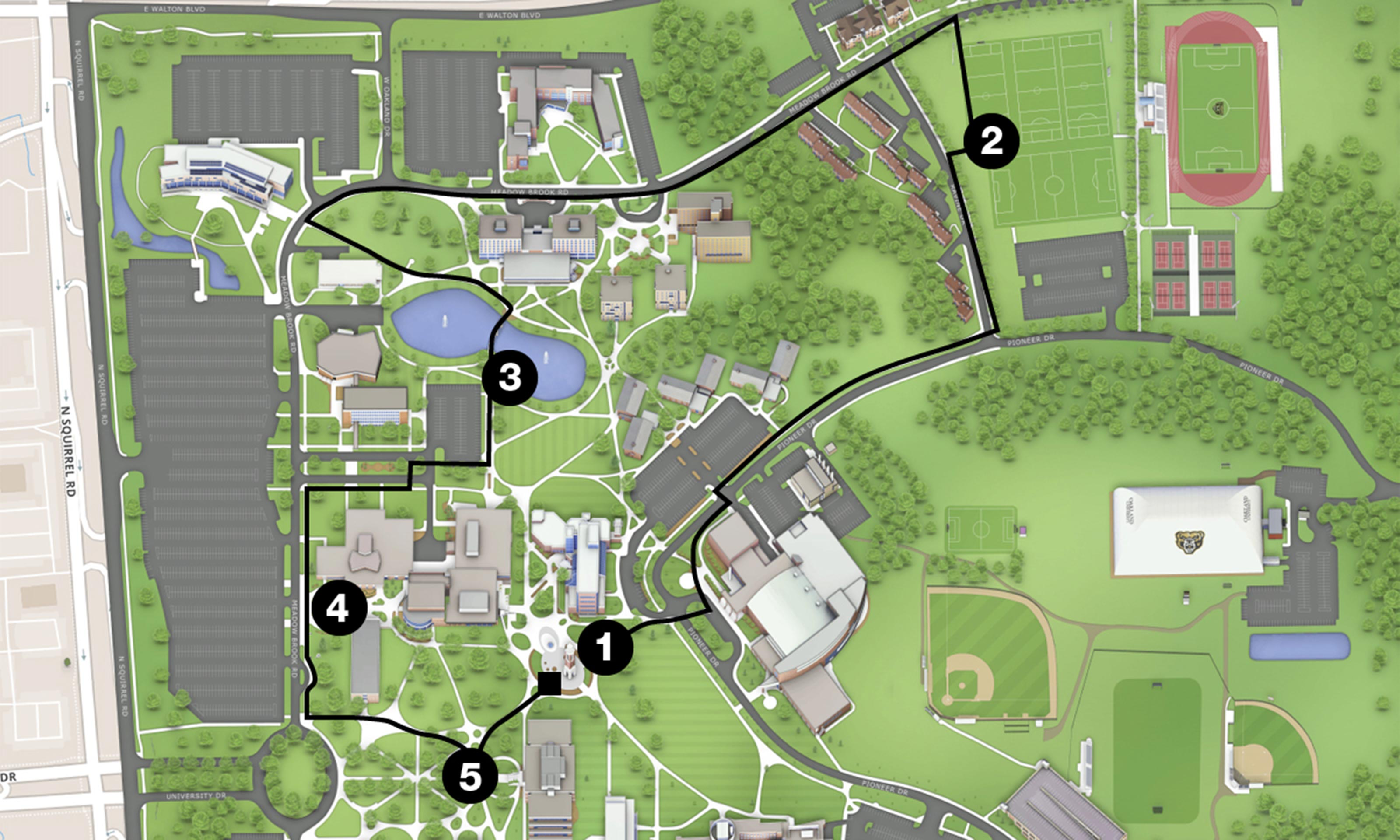5K course route at Oakland University in Rochester Hills