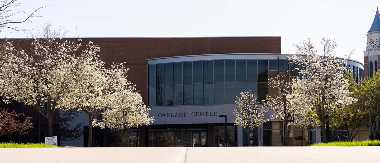 The outside of the Oakland Center on Oakland University's campus