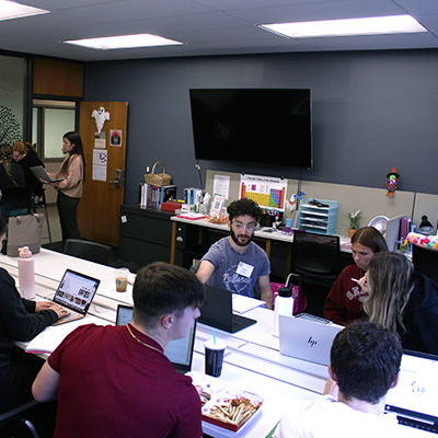 Students seated in the Biology Learning Lounge.