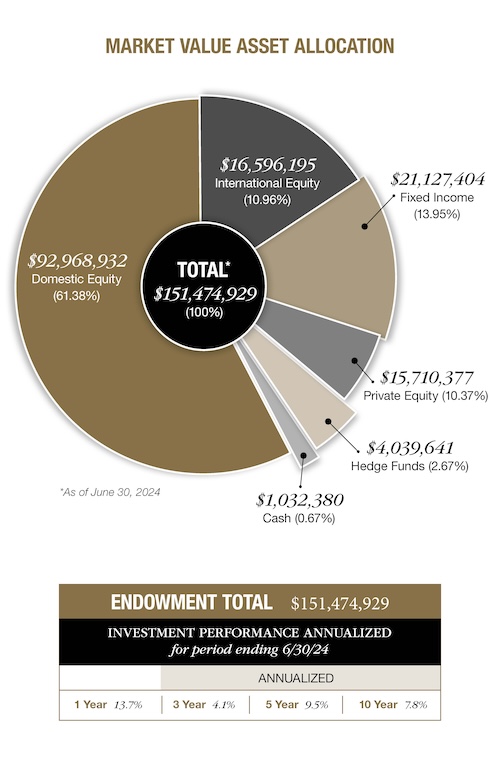 A chart showing a breakdown of Endowment Market Value Asset Allocation