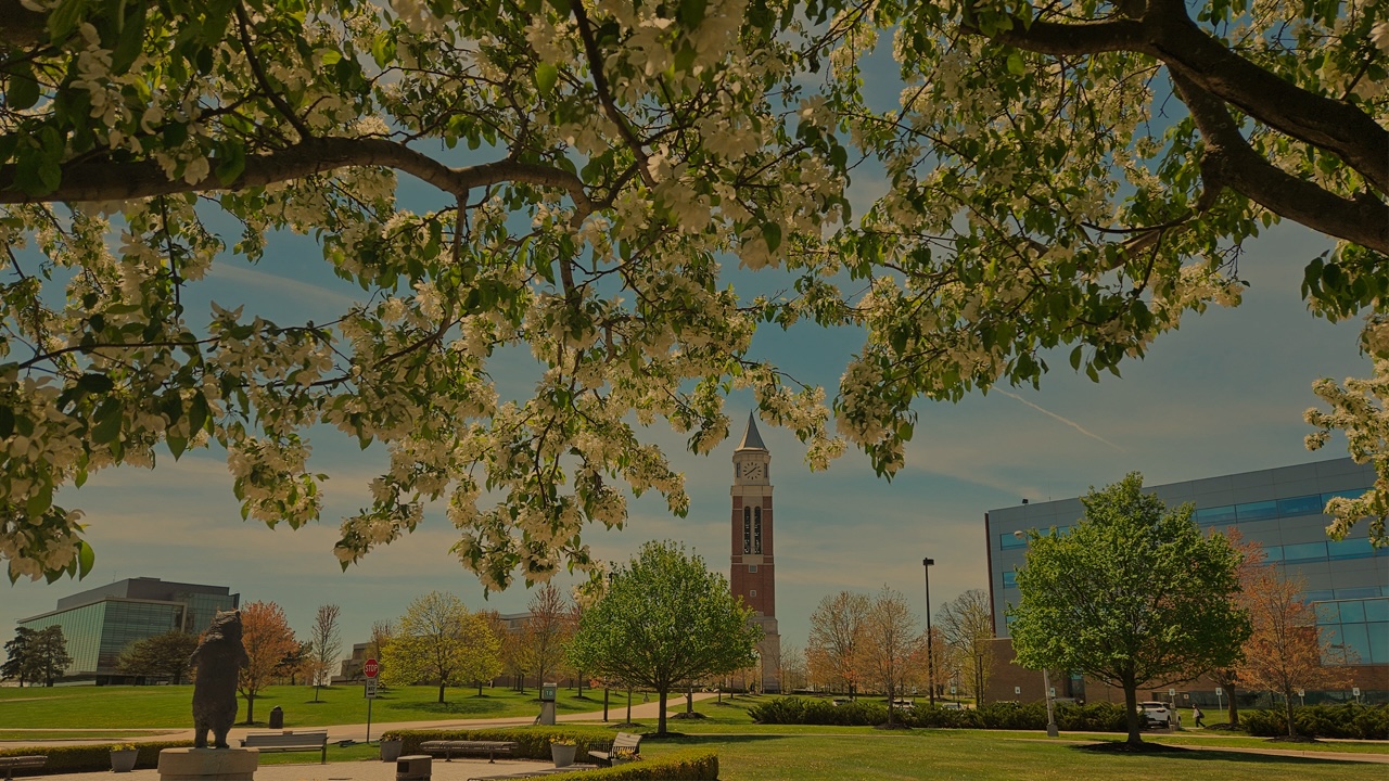 darkened picture of elliot tower on oakland university's campus