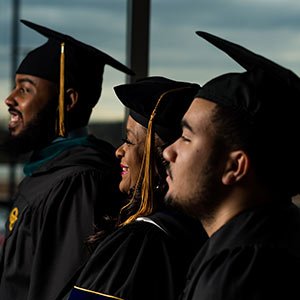 Students in cap and gown.