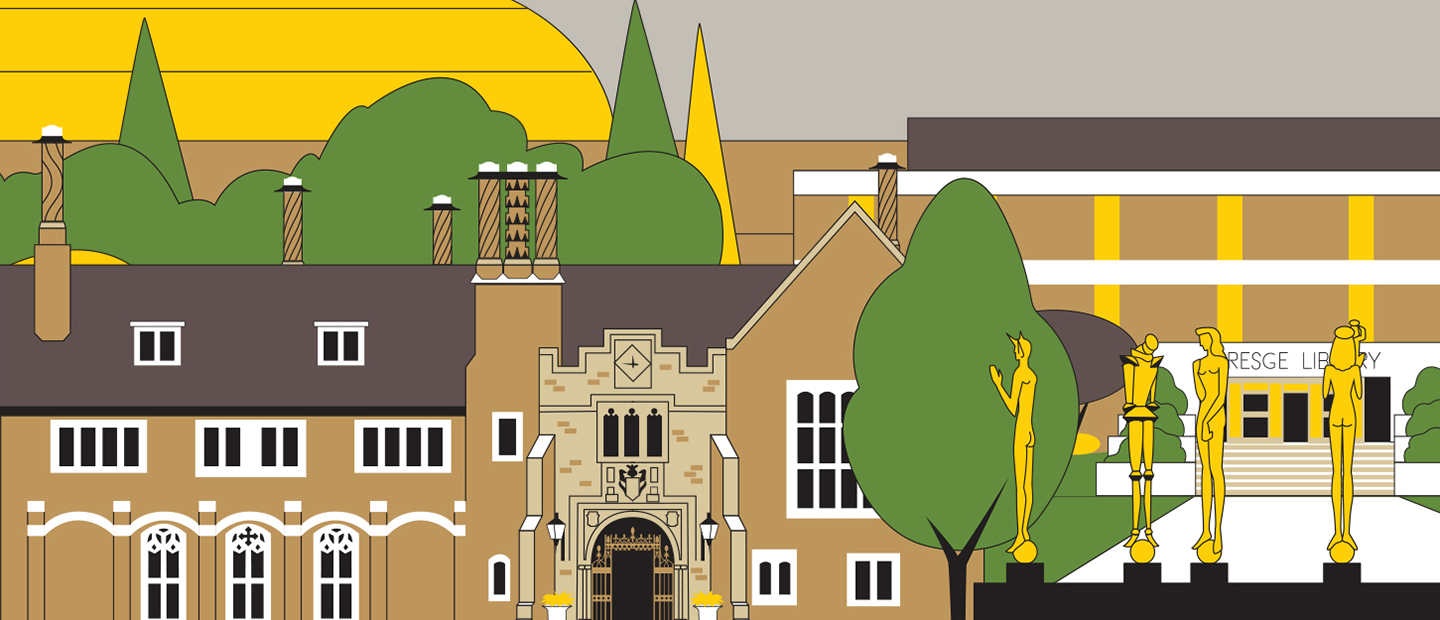 A graphic design image of Oakland University's campus