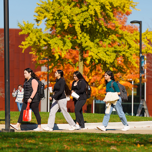 Students walking on Oakland University's campus