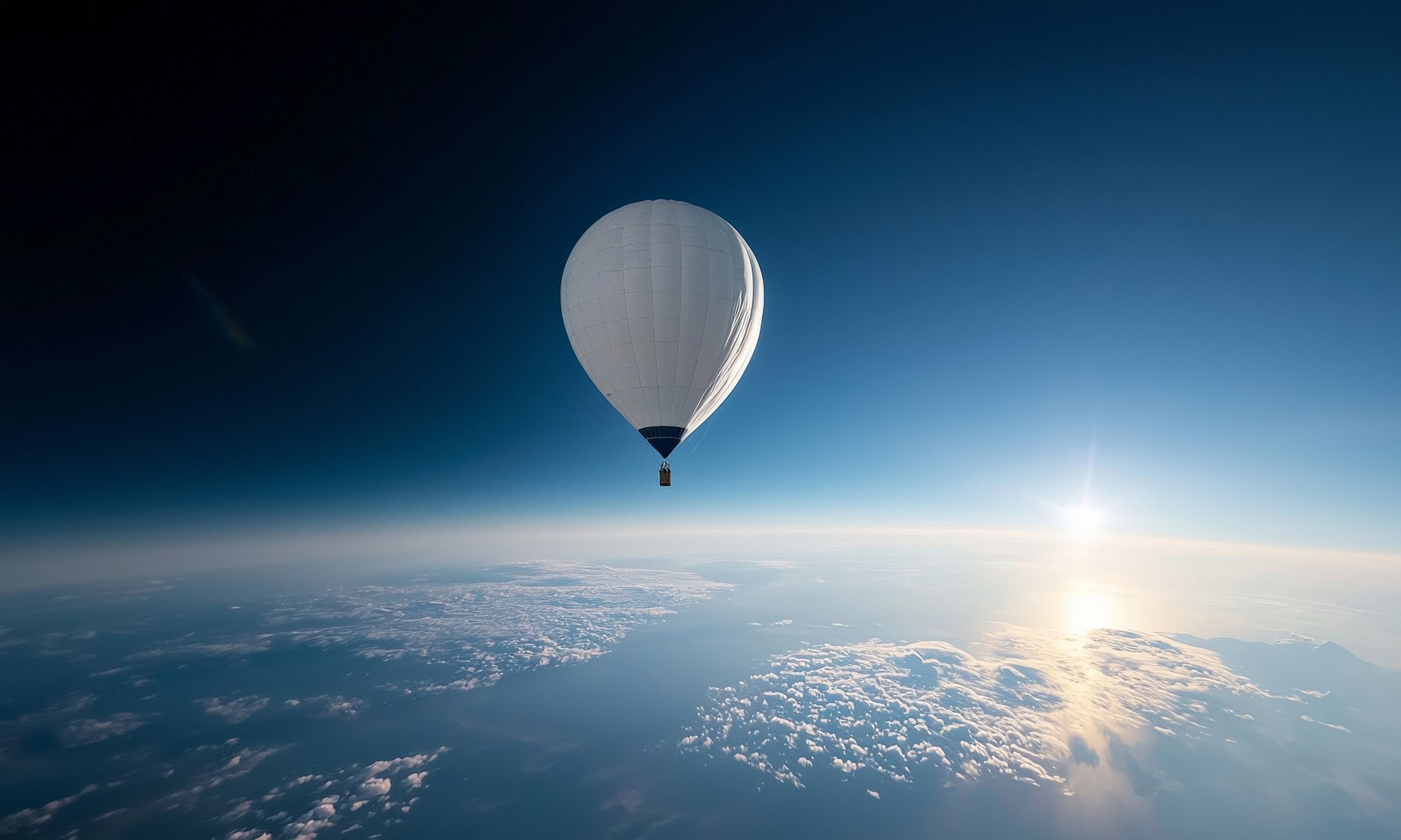 A hot air balloon over Earth