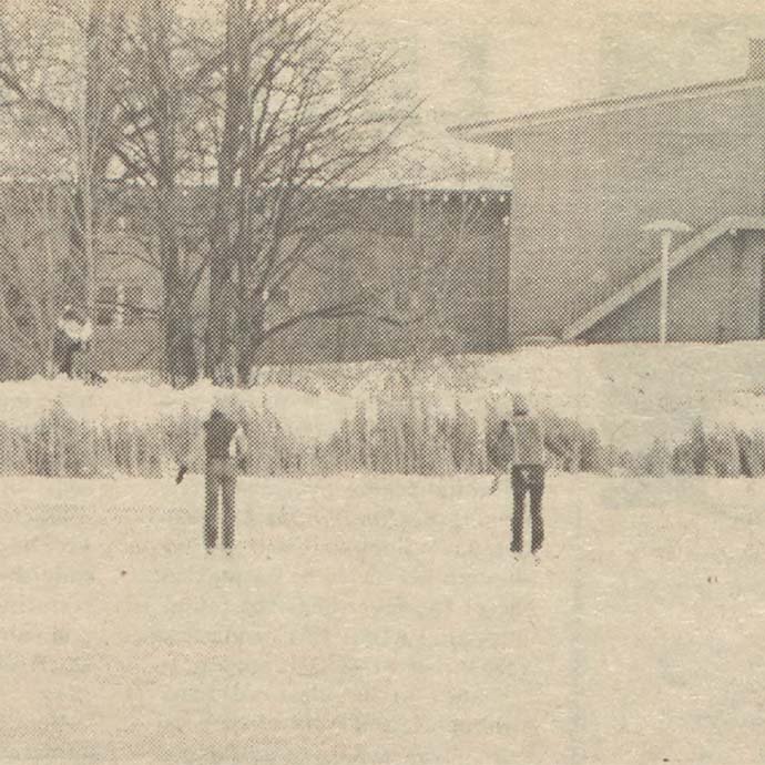 Sepia photo of ice skaters on Bear Lake