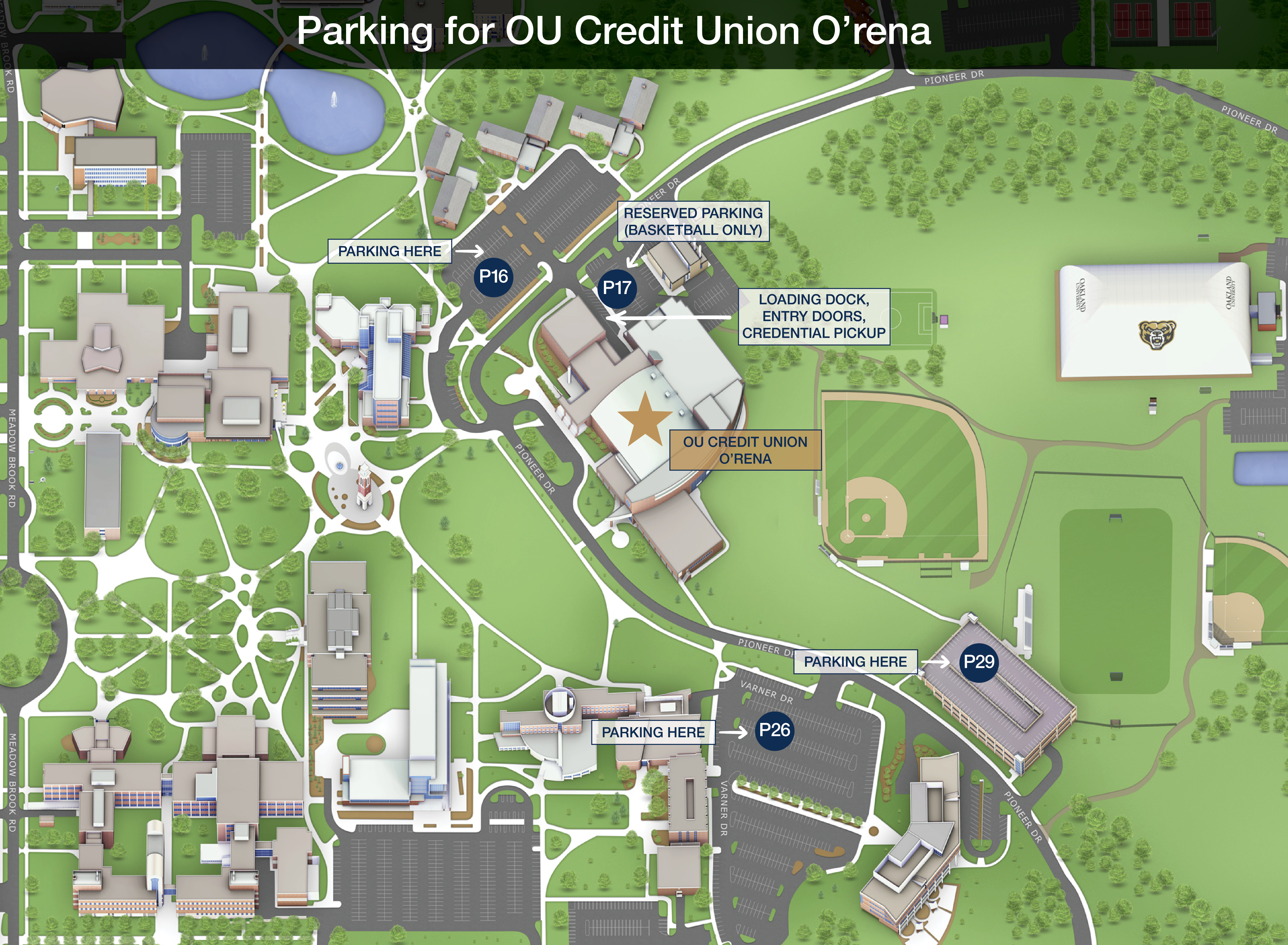 An image of a map showing parking options for commencement
