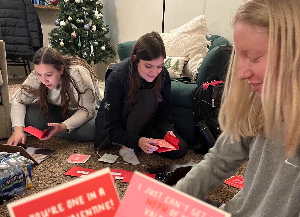 An image of students working on valentines