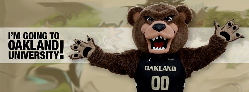 The Grizz O U's bear mascot with text reading I'm going to Oakland University